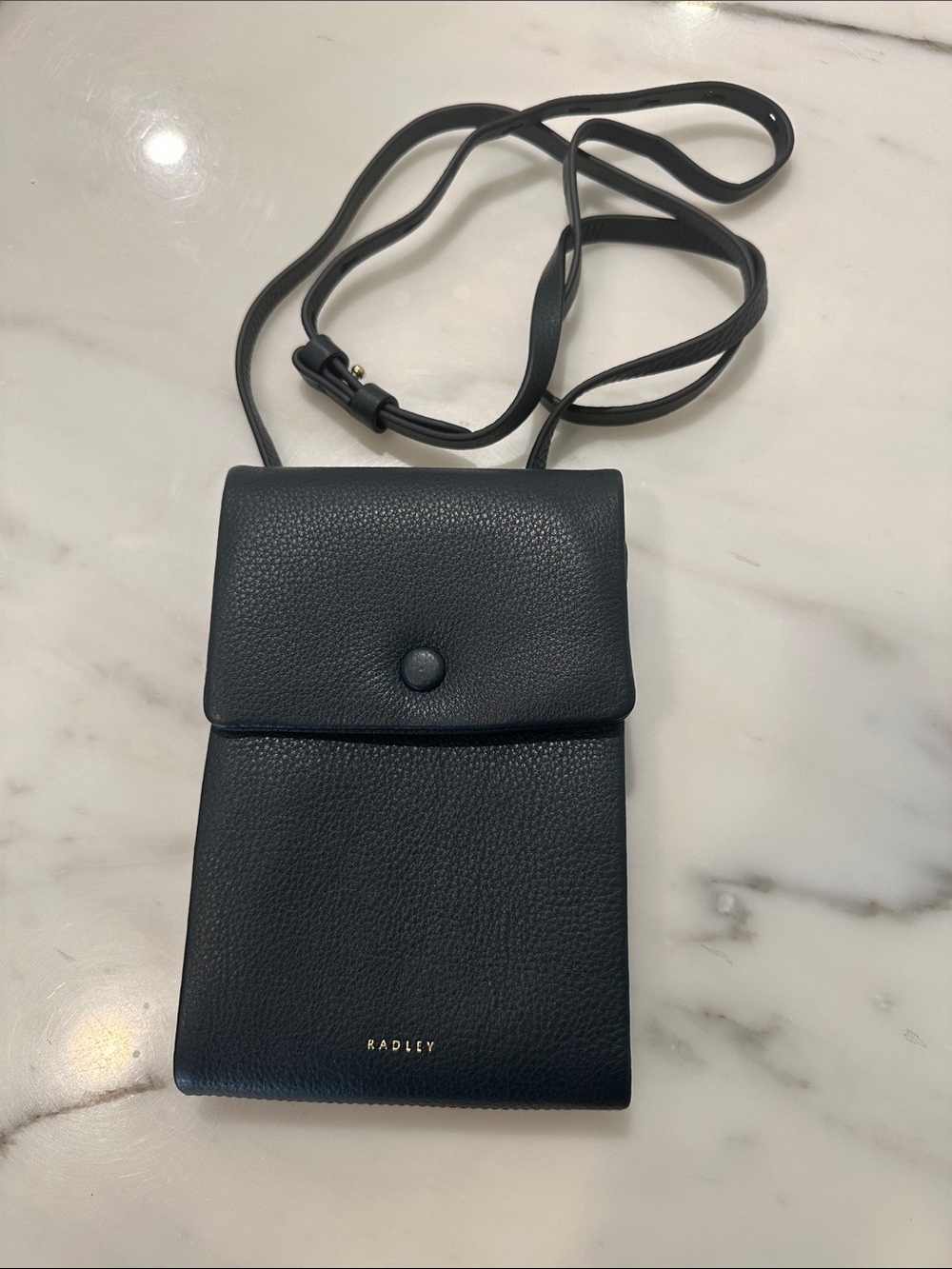 RADLEY LONDON Black Pebbled Leather Mini Phone Crossbody